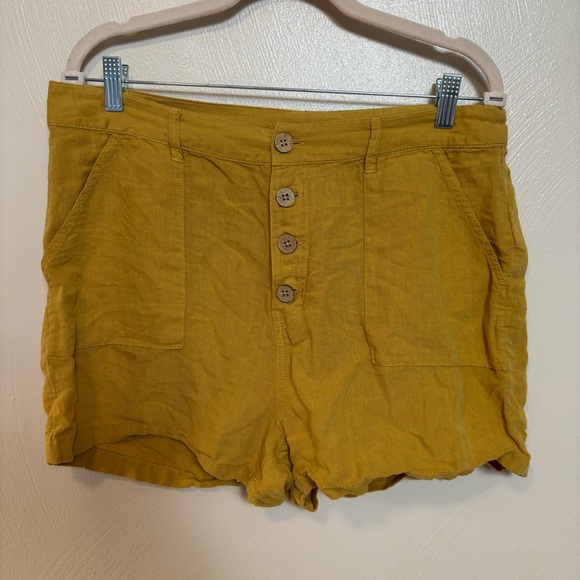 Rip Curl Women's Shorts Linen Button Fly Mustard Yellow Pockets Lightweight M‎ - Picture 1 of 5